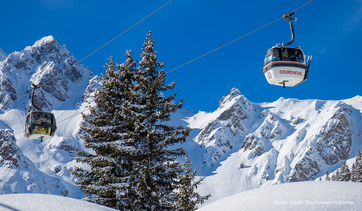Courchevel Cable Car against pure blue ski